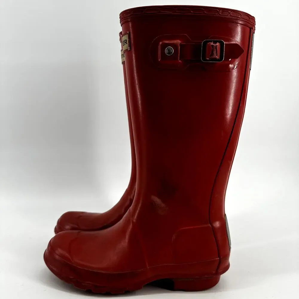 Hunter Original Kids Gloss Wellington Rain Boots Knee High Waterproof Red 2